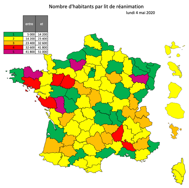 Nombre d'habitants pas lit de réanimation © Infographie de François BELLAIS